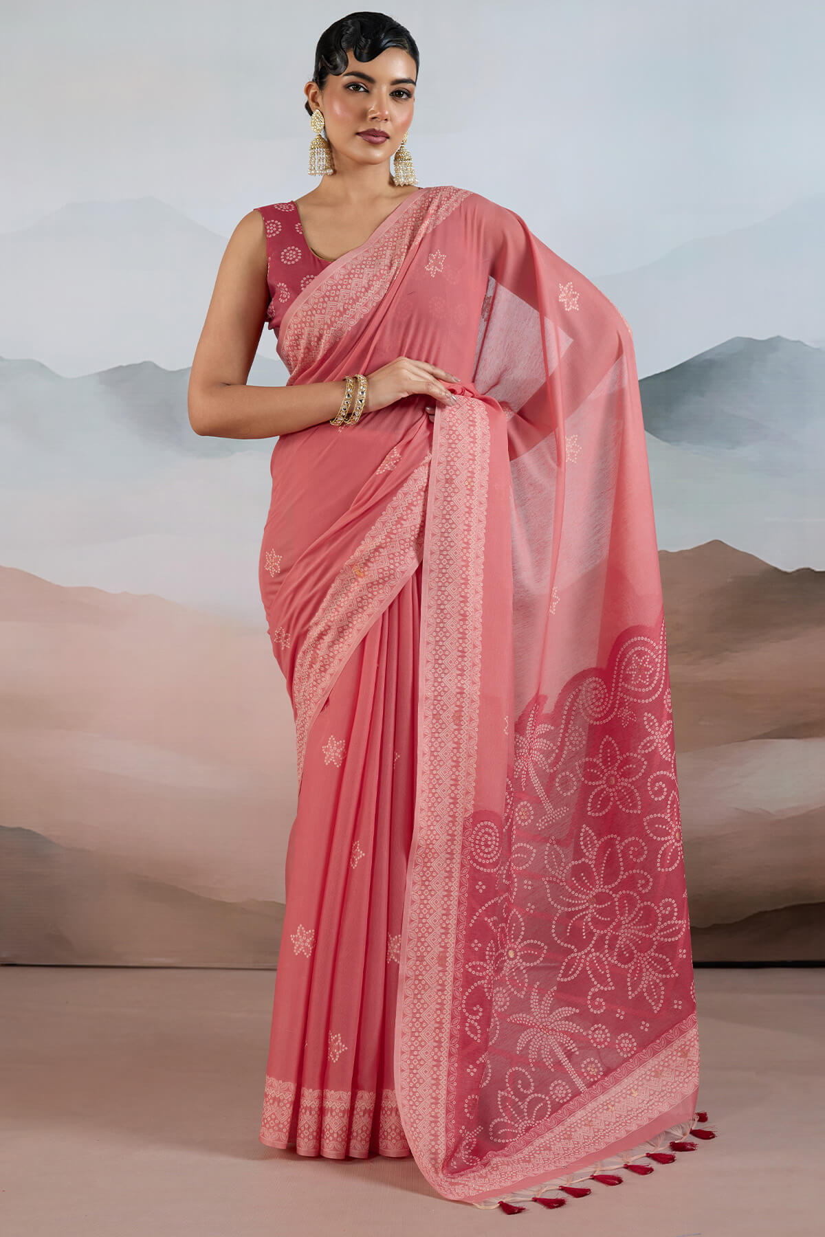 Jubilant Pink Cotton Silk Saree With Petrichor Blouse Piece