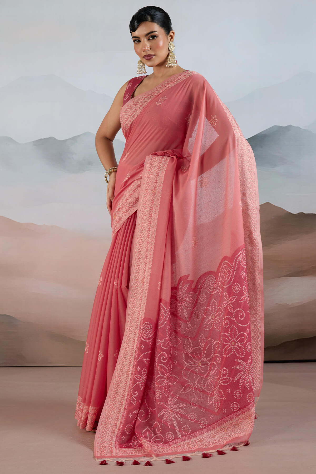 Jubilant Pink Cotton Silk Saree With Petrichor Blouse Piece
