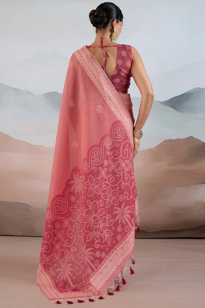Jubilant Pink Cotton Silk Saree With Petrichor Blouse Piece