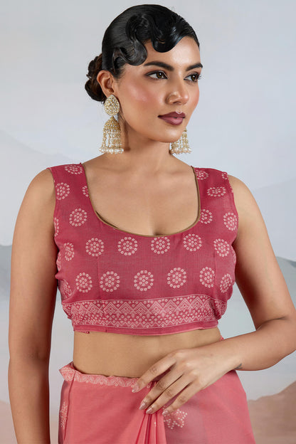 Jubilant Pink Cotton Silk Saree With Petrichor Blouse Piece