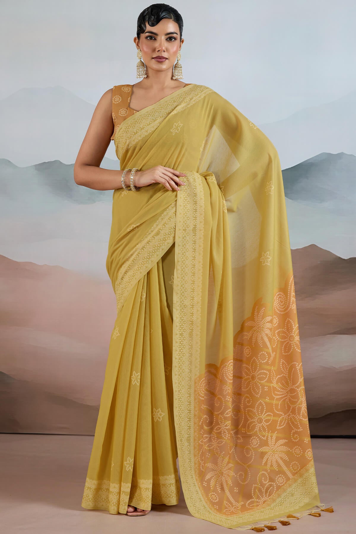 Lassitude Mustard Cotton Silk Saree With Ethereal Blouse Piece