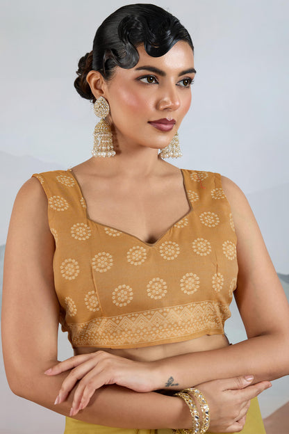 Lassitude Mustard Cotton Silk Saree With Ethereal Blouse Piece