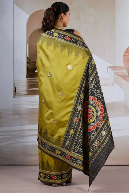 Panoply Mustard Patola Silk Saree with Elegant Blouse Piece