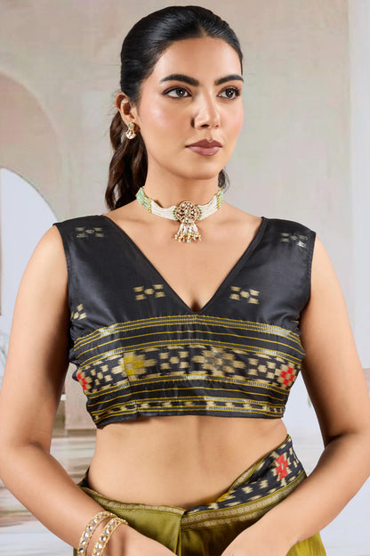 Panoply Mustard Patola Silk Saree with Elegant Blouse Piece