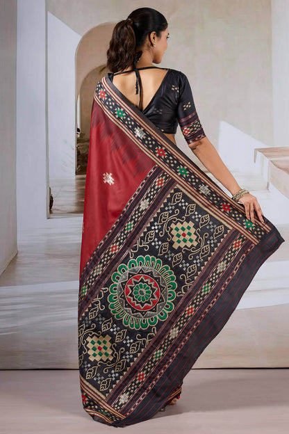 Groovy Maroon Patola Silk Saree with Girlish Blouse Piece