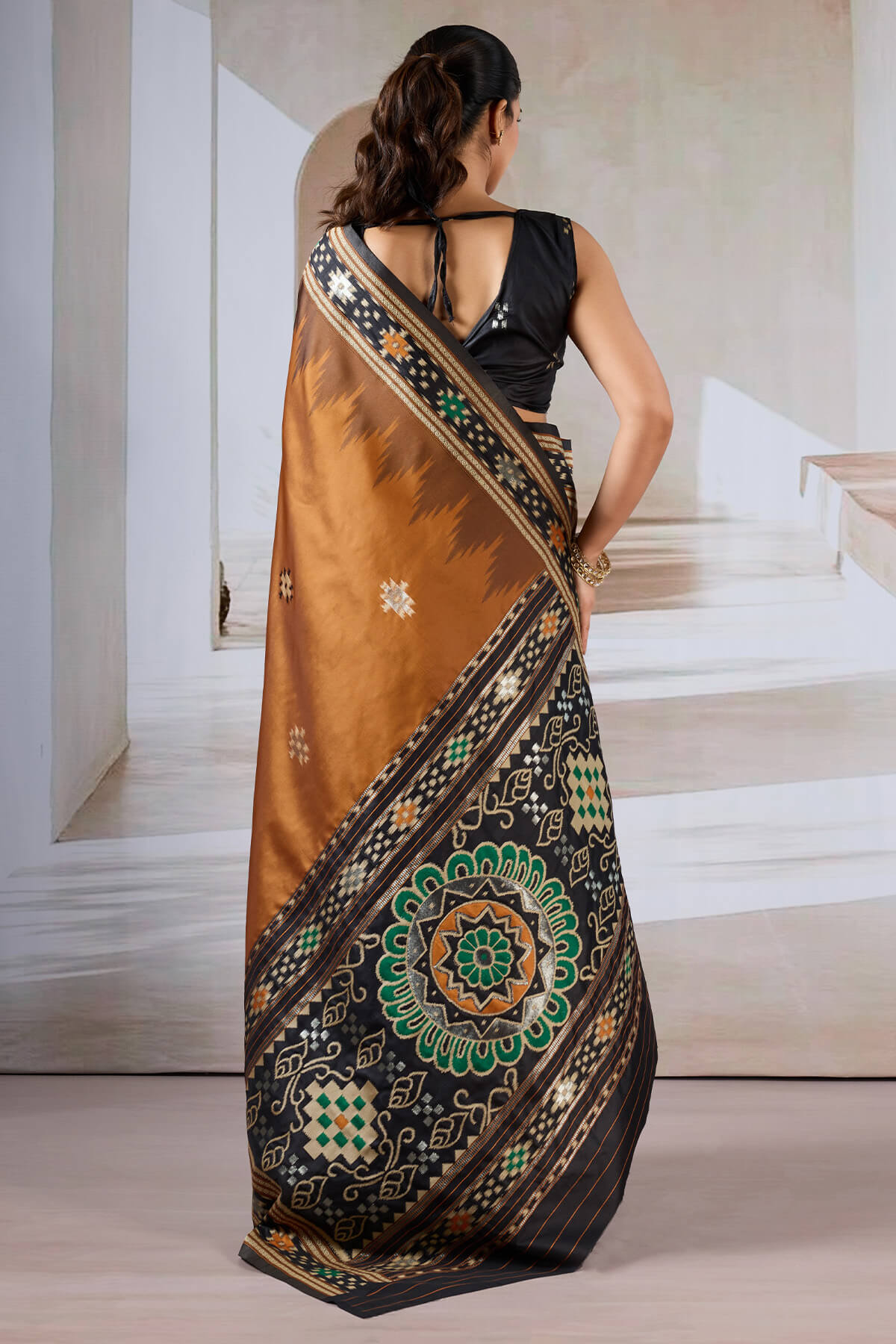 Vivacious Brown Patola Silk Saree with Excellent Blouse Piece