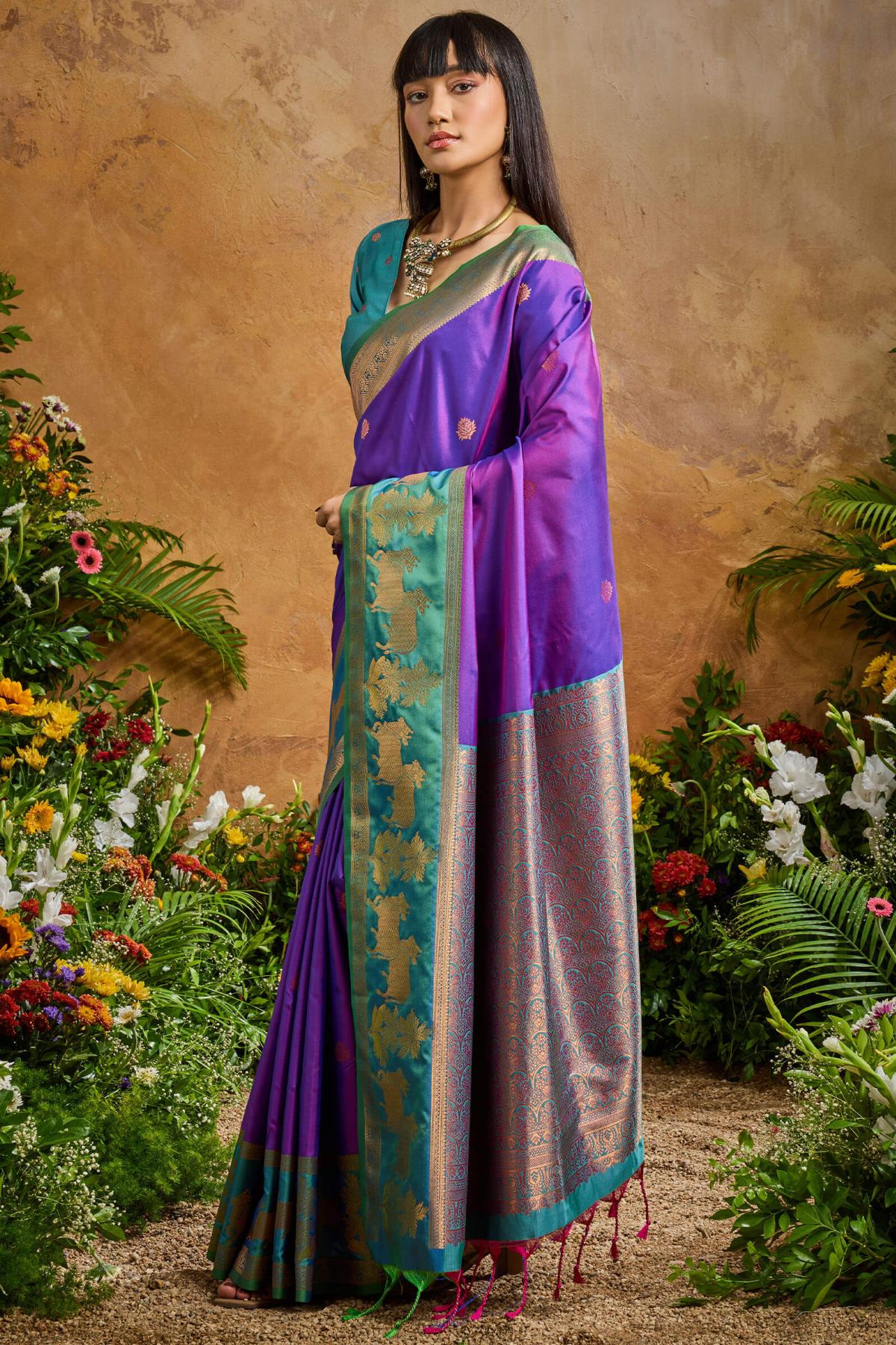Sizzling Royal Purple Soft Banarasi Silk Saree With Inspiring Blouse Piece