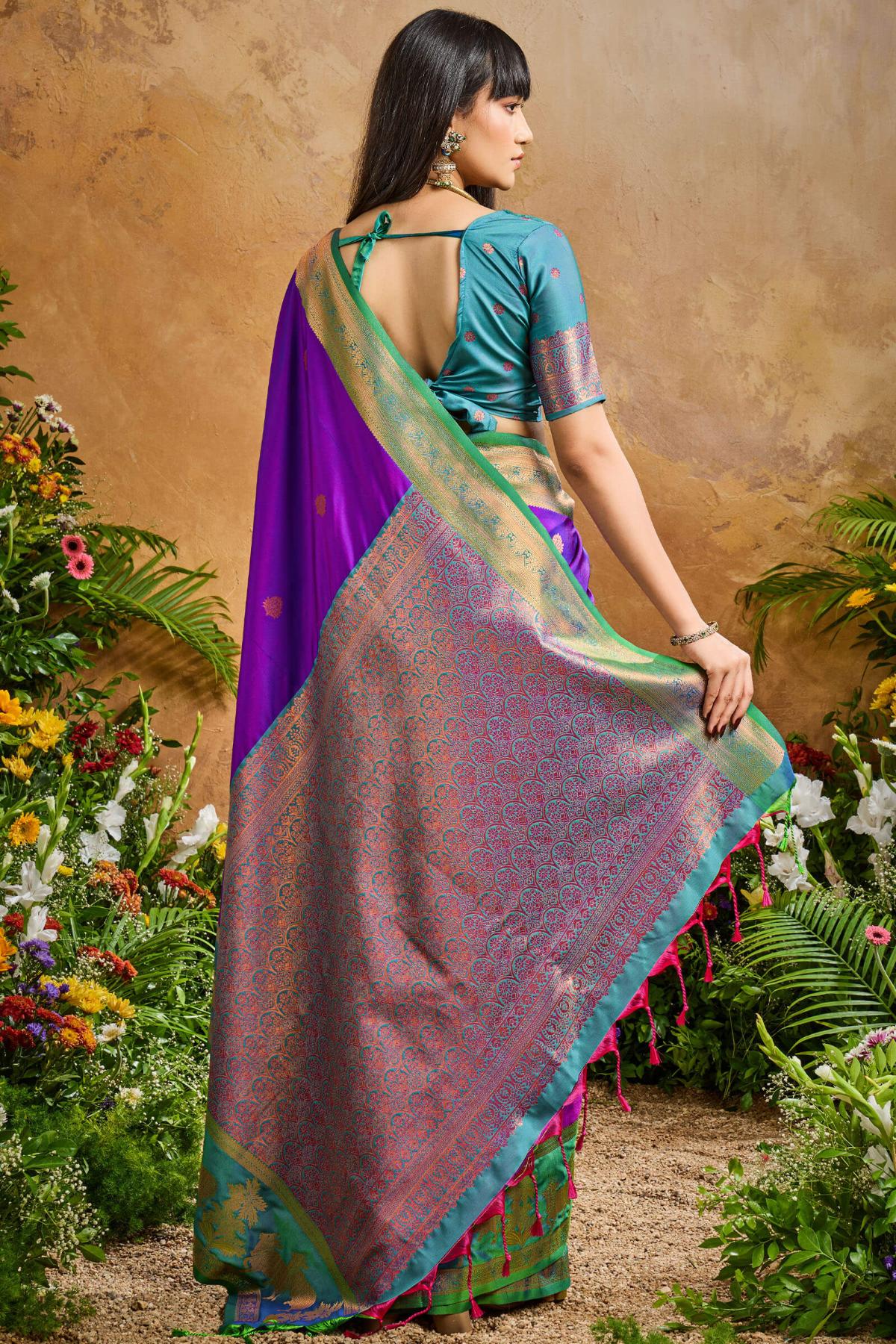 Sizzling Royal Purple Soft Banarasi Silk Saree With Inspiring Blouse Piece