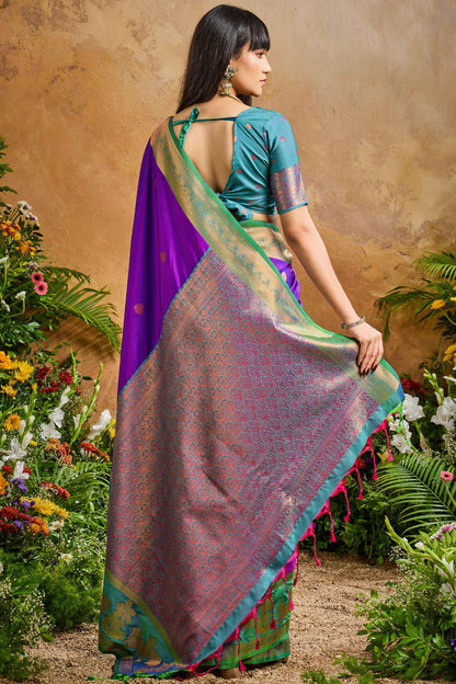 Sizzling Royal Purple Soft Banarasi Silk Saree With Inspiring Blouse Piece