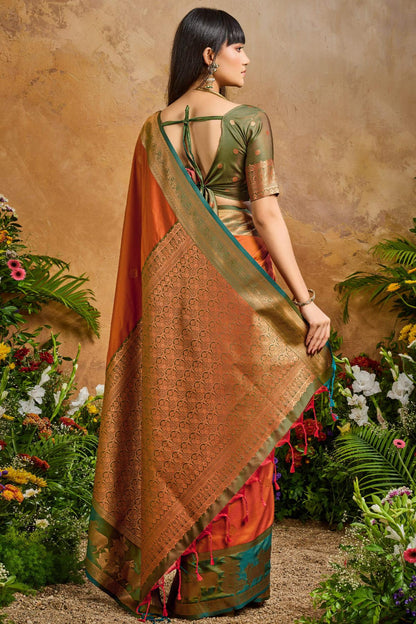 Magnificat Brown Soft Banarasi Silk Saree With Elision Blouse Piece