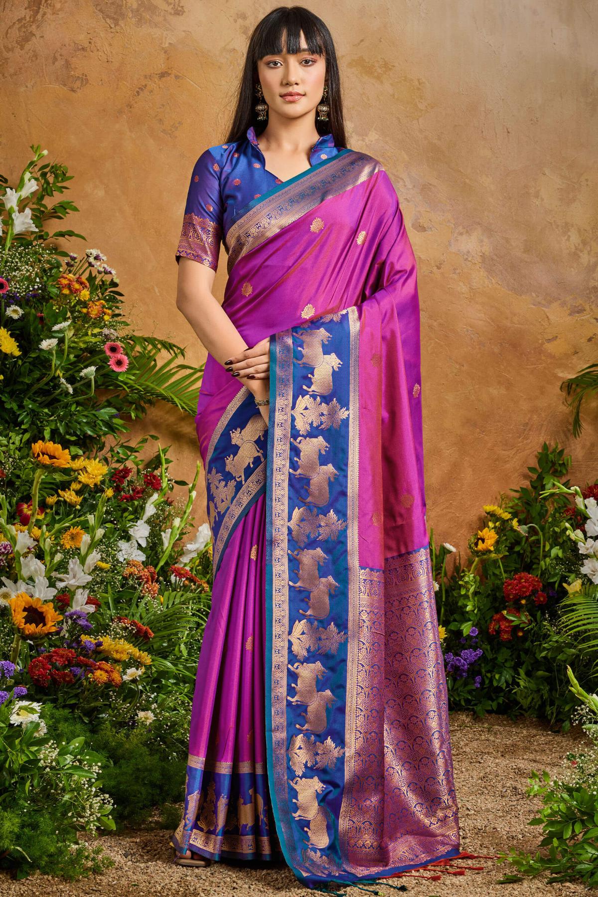 Radiant Purple Soft Banarasi Silk Saree With Lovely Blouse Piece