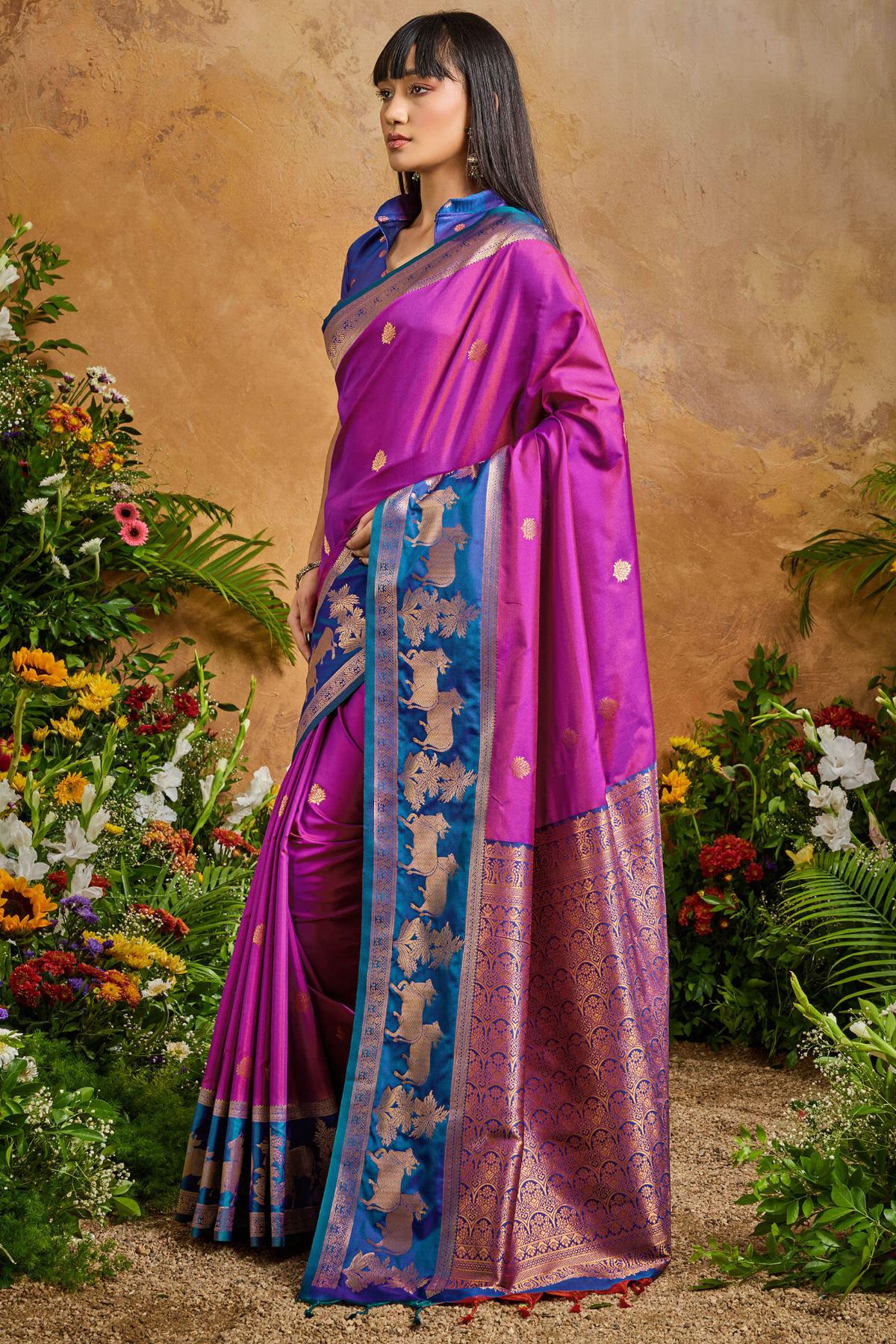 Radiant Purple Soft Banarasi Silk Saree With Lovely Blouse Piece