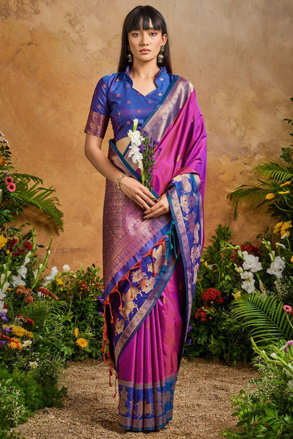 Radiant Purple Soft Banarasi Silk Saree With Lovely Blouse Piece