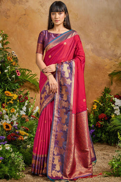 Eclat Dark Pink Soft Banarasi Silk Saree With Precious Blouse Piece