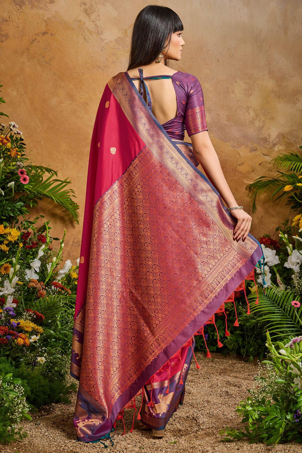 Eclat Dark Pink Soft Banarasi Silk Saree With Precious Blouse Piece