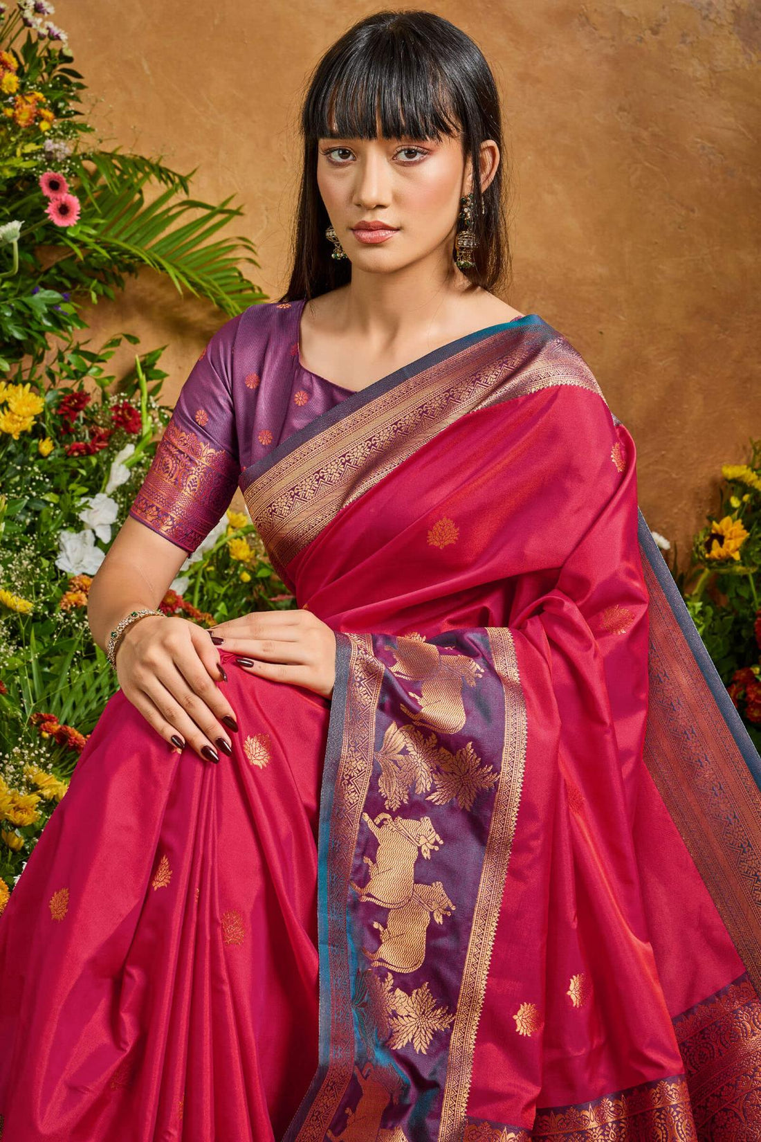 Eclat Dark Pink Soft Banarasi Silk Saree With Precious Blouse Piece