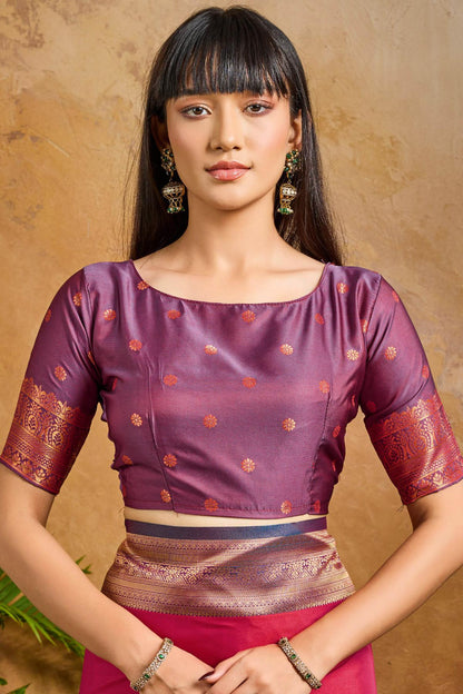 Eclat Dark Pink Soft Banarasi Silk Saree With Precious Blouse Piece