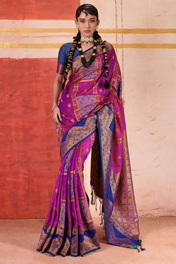 Capricious Wine Pure Zari Weaving Banarasi Silk Saree With Stylish Blouse Piece
