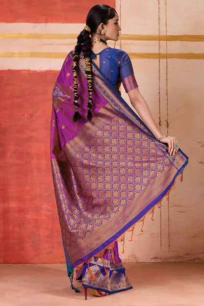 Capricious Wine Pure Zari Weaving Banarasi Silk Saree With Stylish Blouse Piece