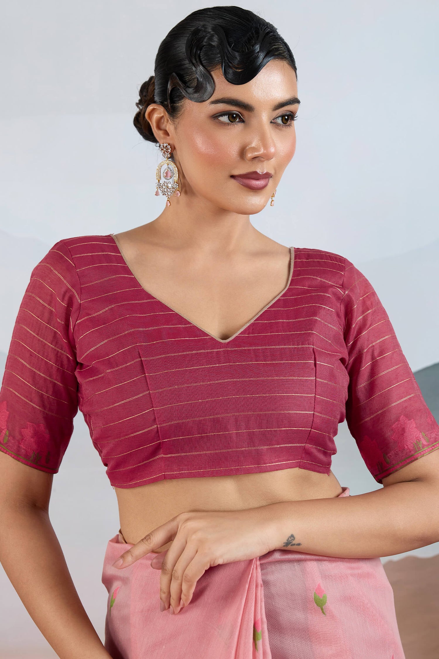 Flamboyant Pink Spun Cotton Silk Saree With Exemplary Blouse Piece