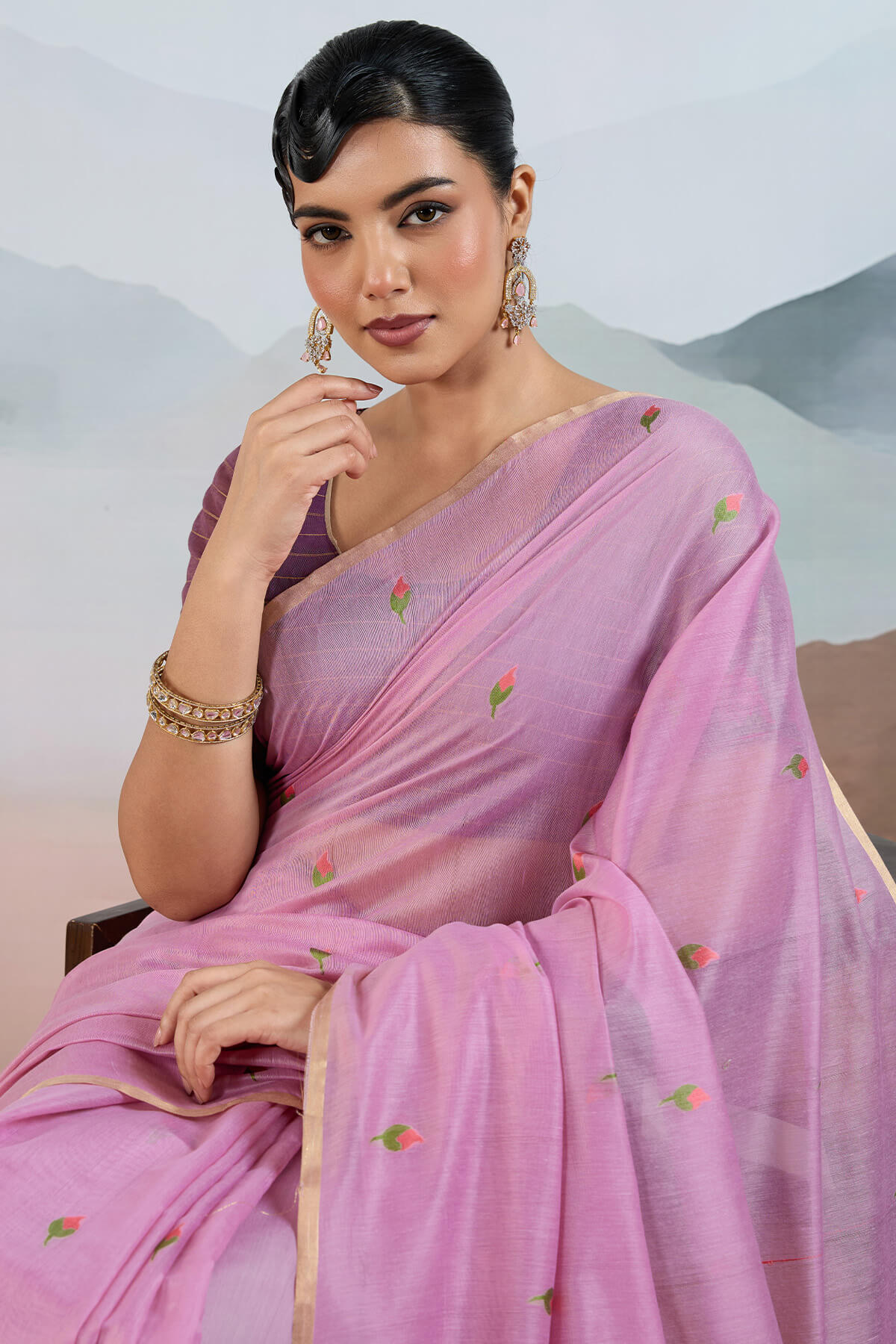 Lovely Lavender Spun Cotton Silk Saree With Excellent Blouse Piece