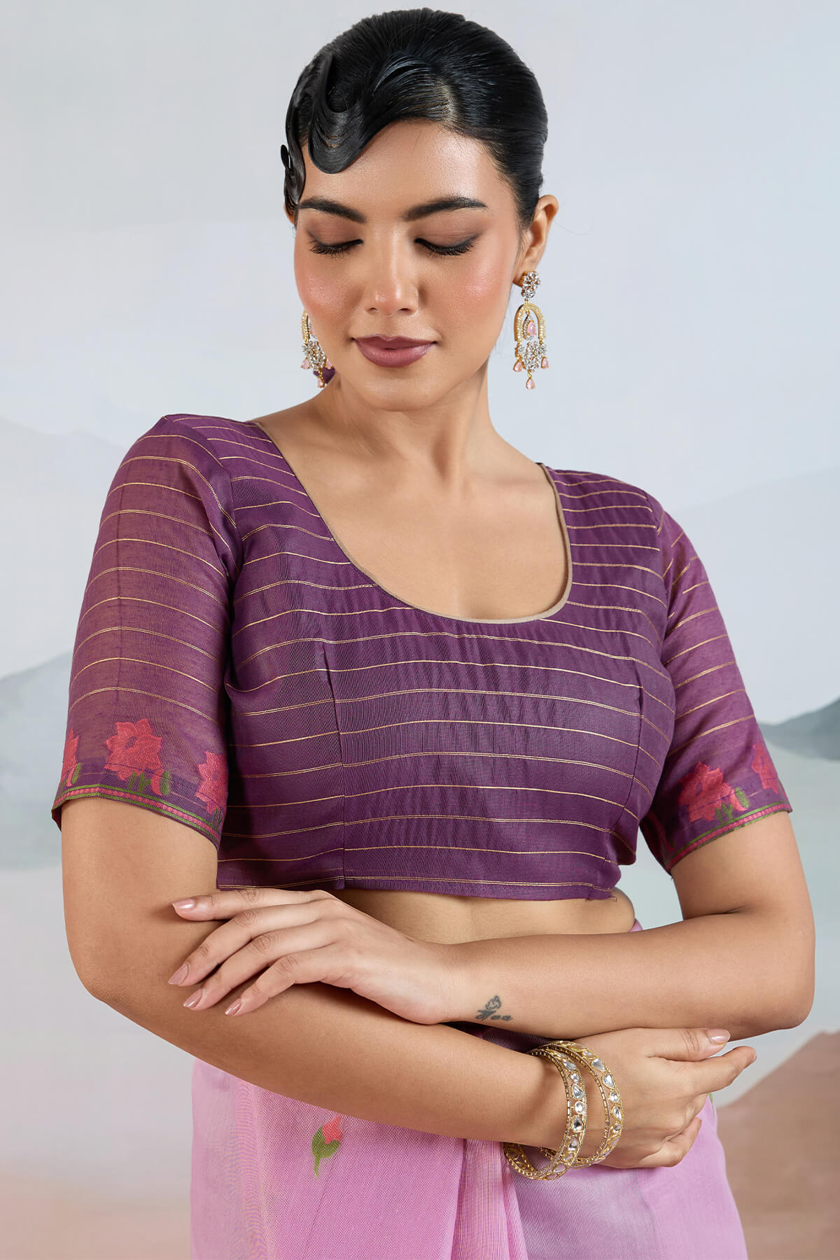 Lovely Lavender Spun Cotton Silk Saree With Excellent Blouse Piece