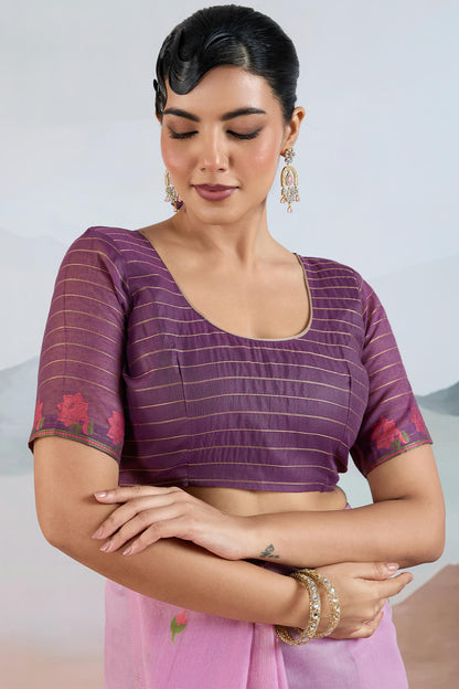 Lovely Lavender Spun Cotton Silk Saree With Excellent Blouse Piece