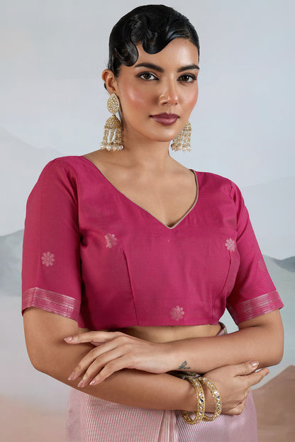 Excellent Pink Soft Banarasi Tissue Silk Saree With Dissemble Blouse Piece