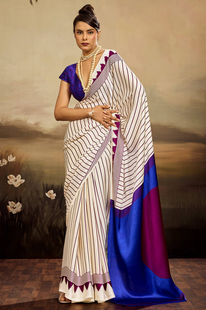 Amiable Beige Ajrakh Printed Semi Modal Silk Saree With Impressive Blouse Piece