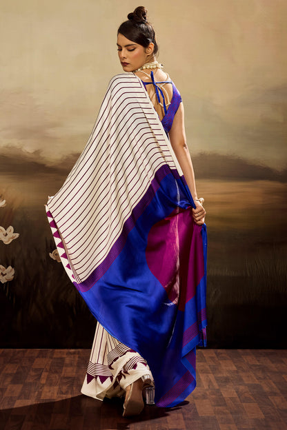 Amiable Beige Ajrakh Printed Semi Modal Silk Saree With Impressive Blouse Piece