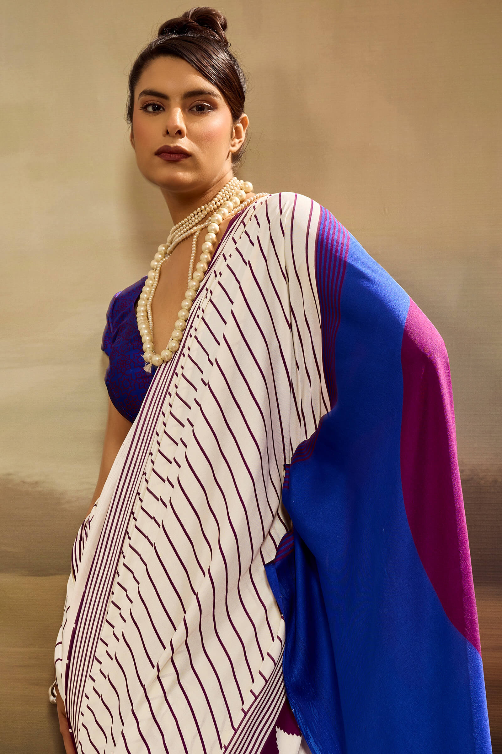 Amiable Beige Ajrakh Printed Semi Modal Silk Saree With Impressive Blouse Piece