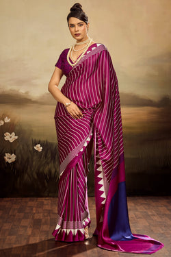 Conflate Purple Ajrakh Printed Semi Modal Silk Saree With Tantalizing Blouse Piece