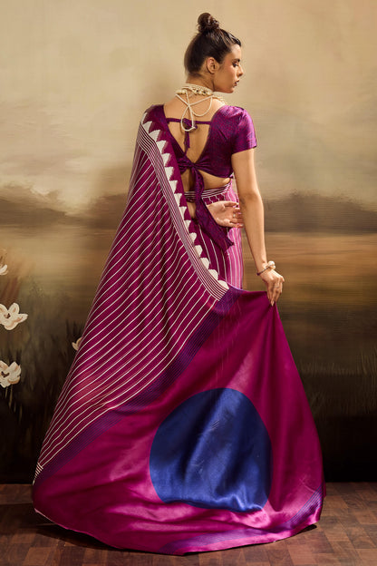 Conflate Purple Ajrakh Printed Semi Modal Silk Saree With Tantalizing Blouse Piece