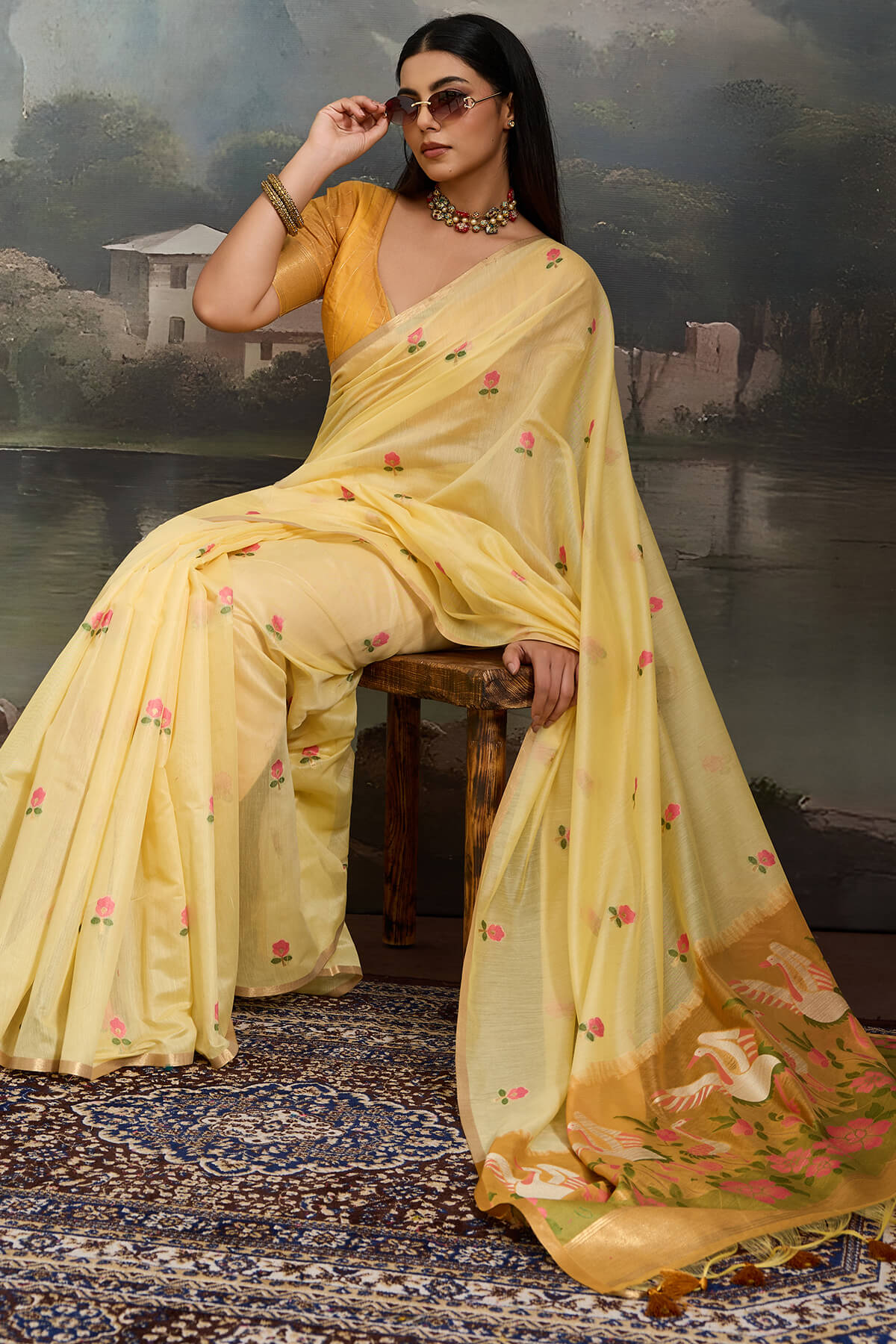 Engaging Yellow Pure Munga Cotton Silk Saree With Enigmatic Blouse Piece