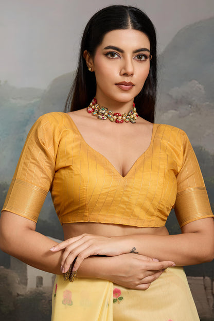 Engaging Yellow Pure Munga Cotton Silk Saree With Enigmatic Blouse Piece