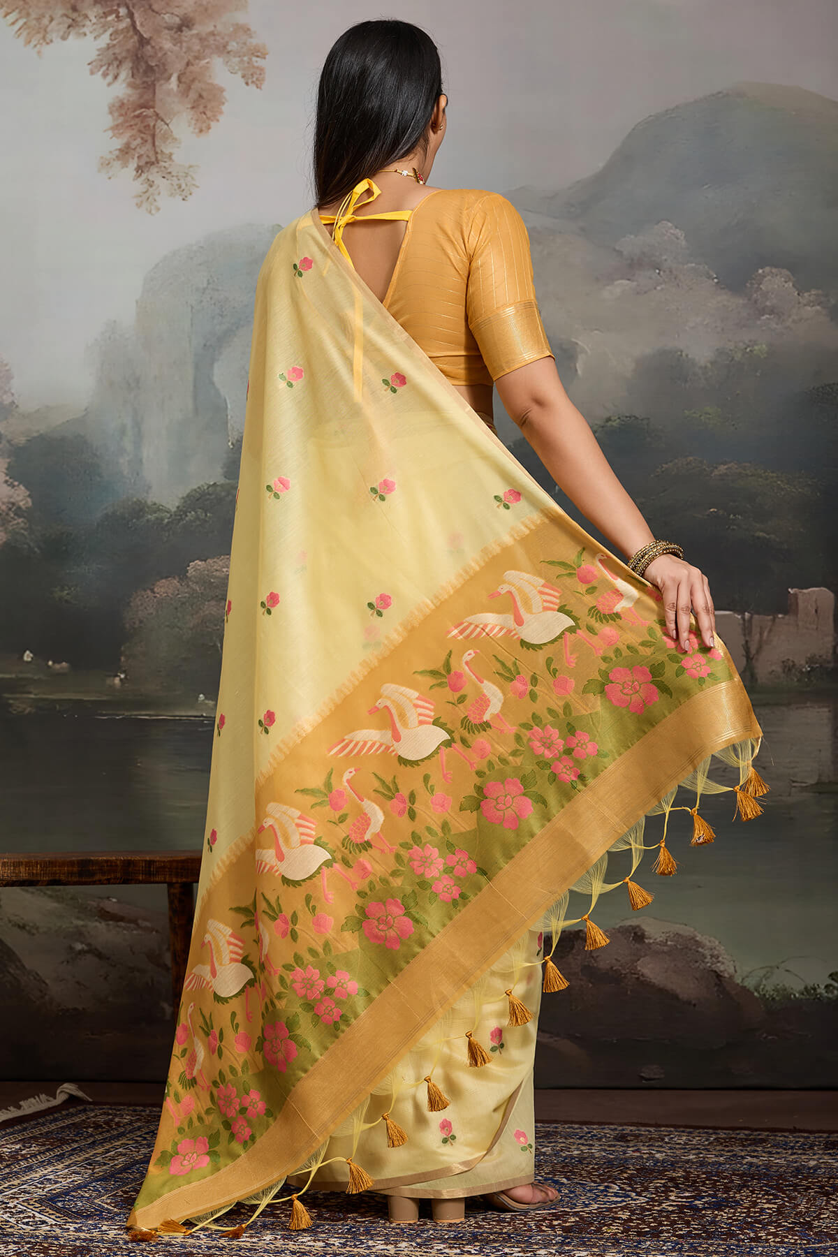 Engaging Yellow Pure Munga Cotton Silk Saree With Enigmatic Blouse Piece