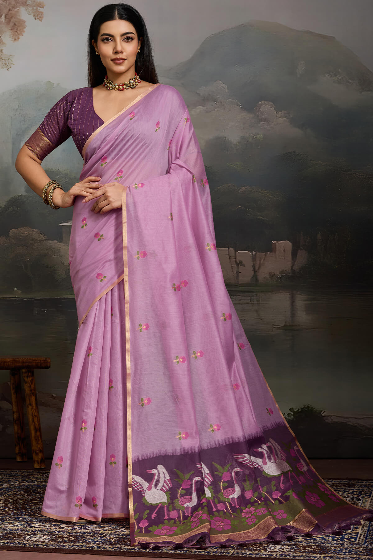 Quintessential Lavender Pure Munga Cotton Silk Saree With Lassitude Blouse Piece