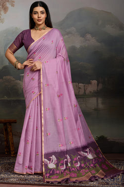 Quintessential Lavender Pure Munga Cotton Silk Saree With Lassitude Blouse Piece