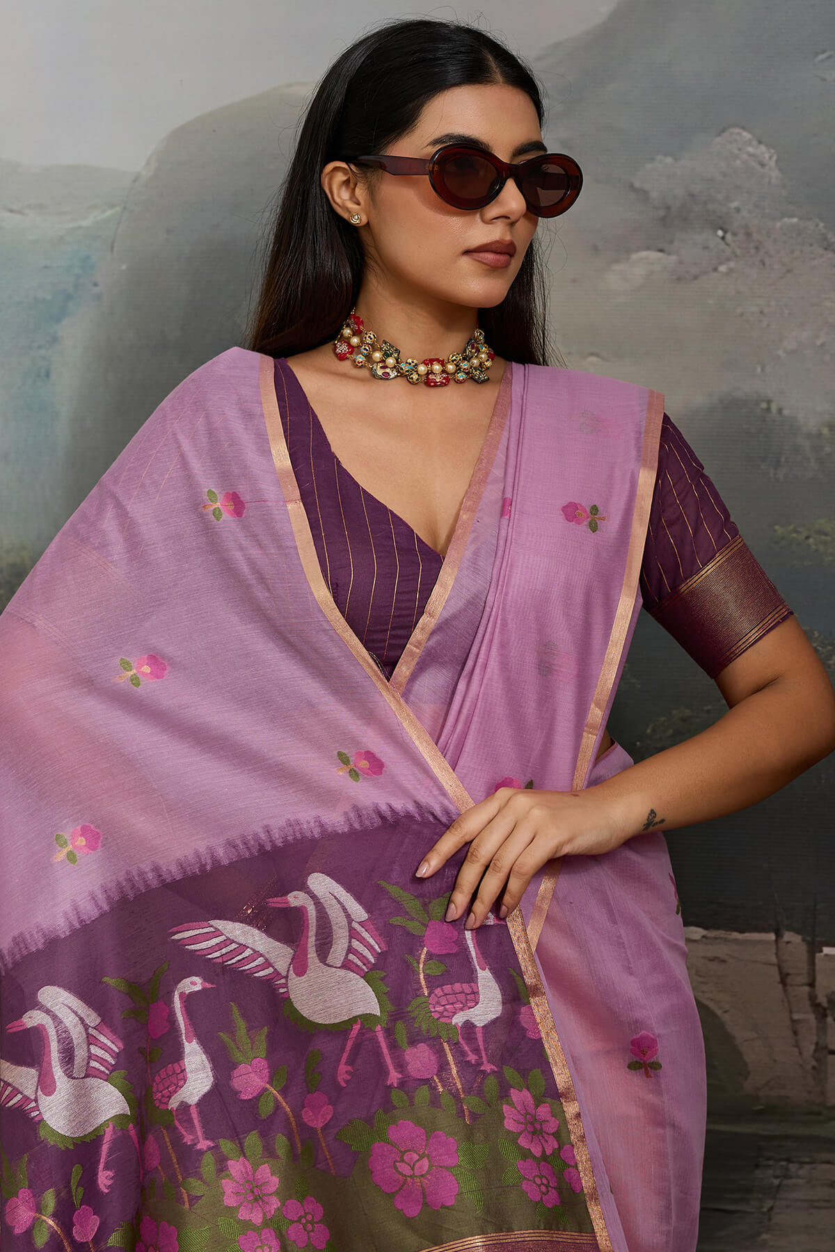 Quintessential Lavender Pure Munga Cotton Silk Saree With Lassitude Blouse Piece