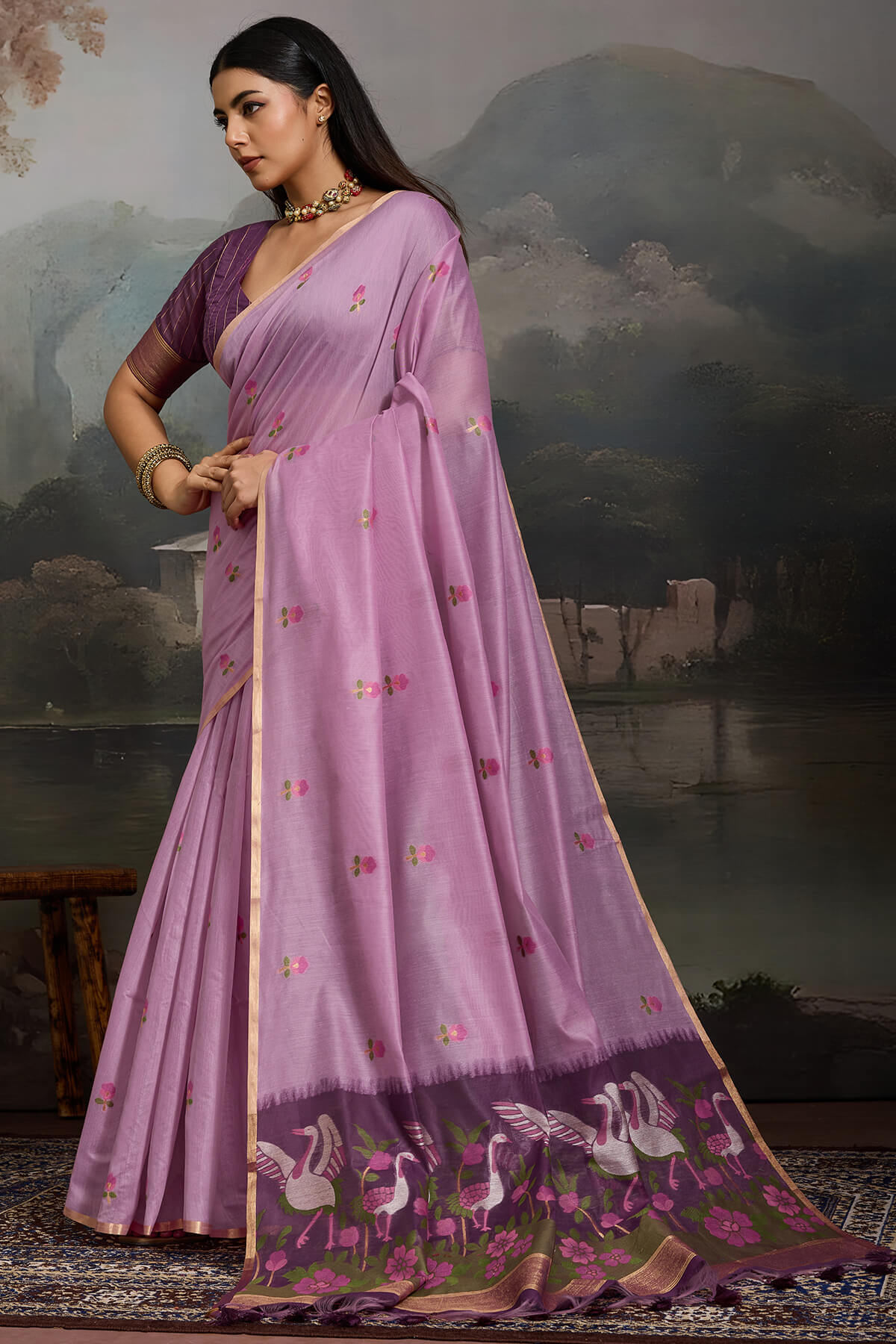 Quintessential Lavender Pure Munga Cotton Silk Saree With Lassitude Blouse Piece