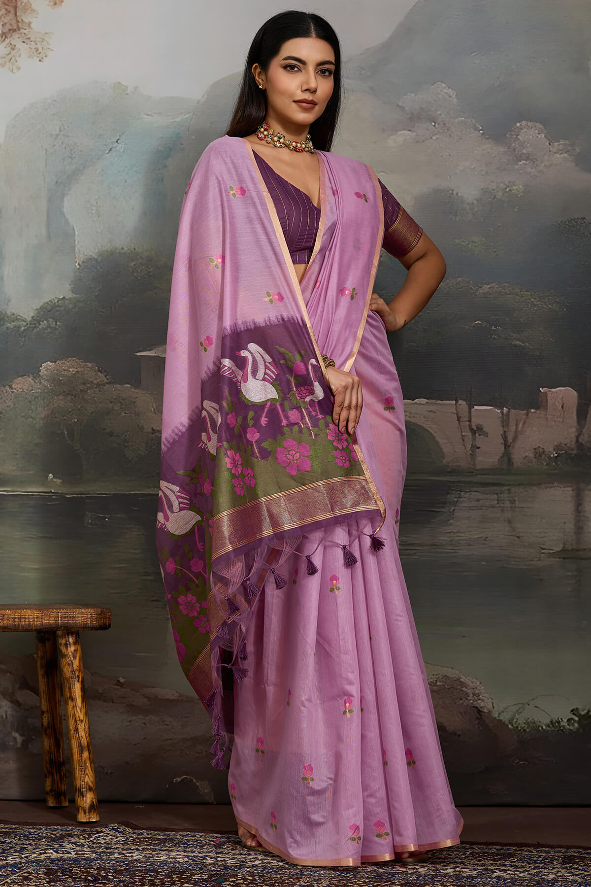 Quintessential Lavender Pure Munga Cotton Silk Saree With Lassitude Blouse Piece