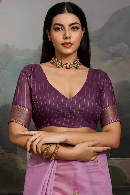 Quintessential Lavender Pure Munga Cotton Silk Saree With Lassitude Blouse Piece