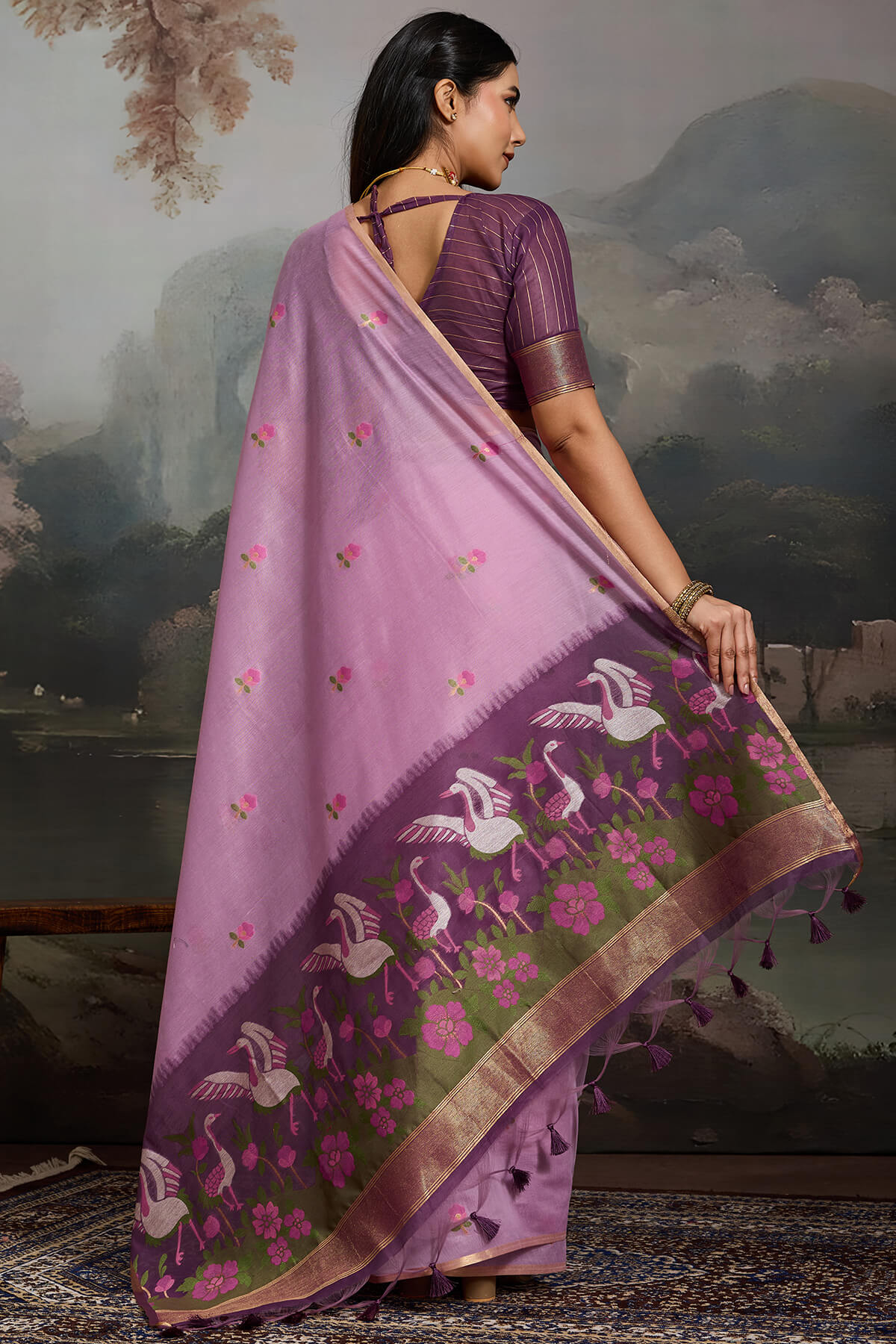 Quintessential Lavender Pure Munga Cotton Silk Saree With Lassitude Blouse Piece