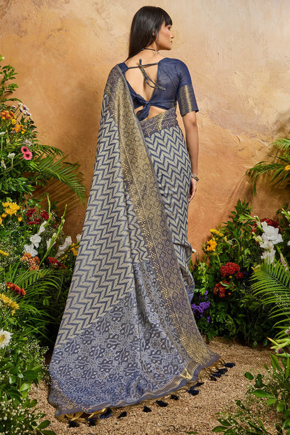 Beguiling Blue Viscose Cotton Patola Silk Saree With Splendorous Blouse Piece