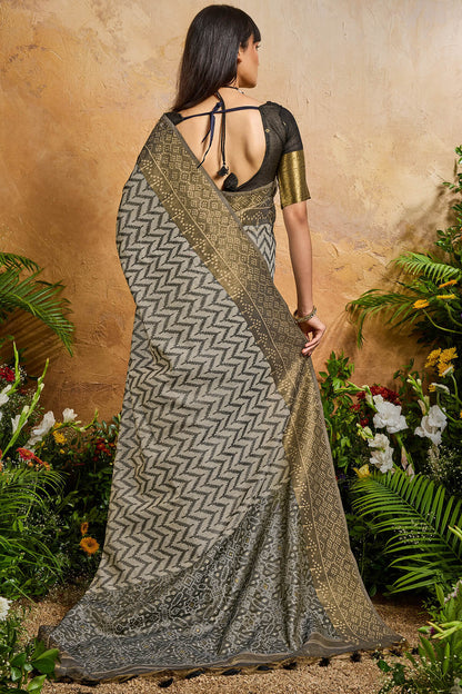 Fairytale Black Viscose Cotton Patola Silk Saree With Deserving Blouse Piece