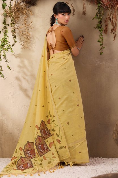 Desiring Yellow Cotton Silk Saree With Staggering Blouse Piece
