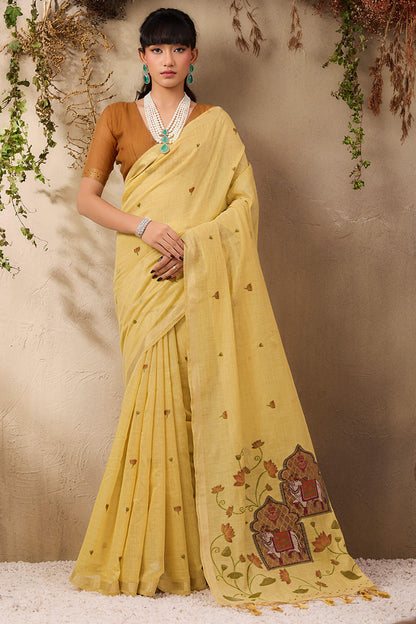 Desiring Yellow Cotton Silk Saree With Staggering Blouse Piece