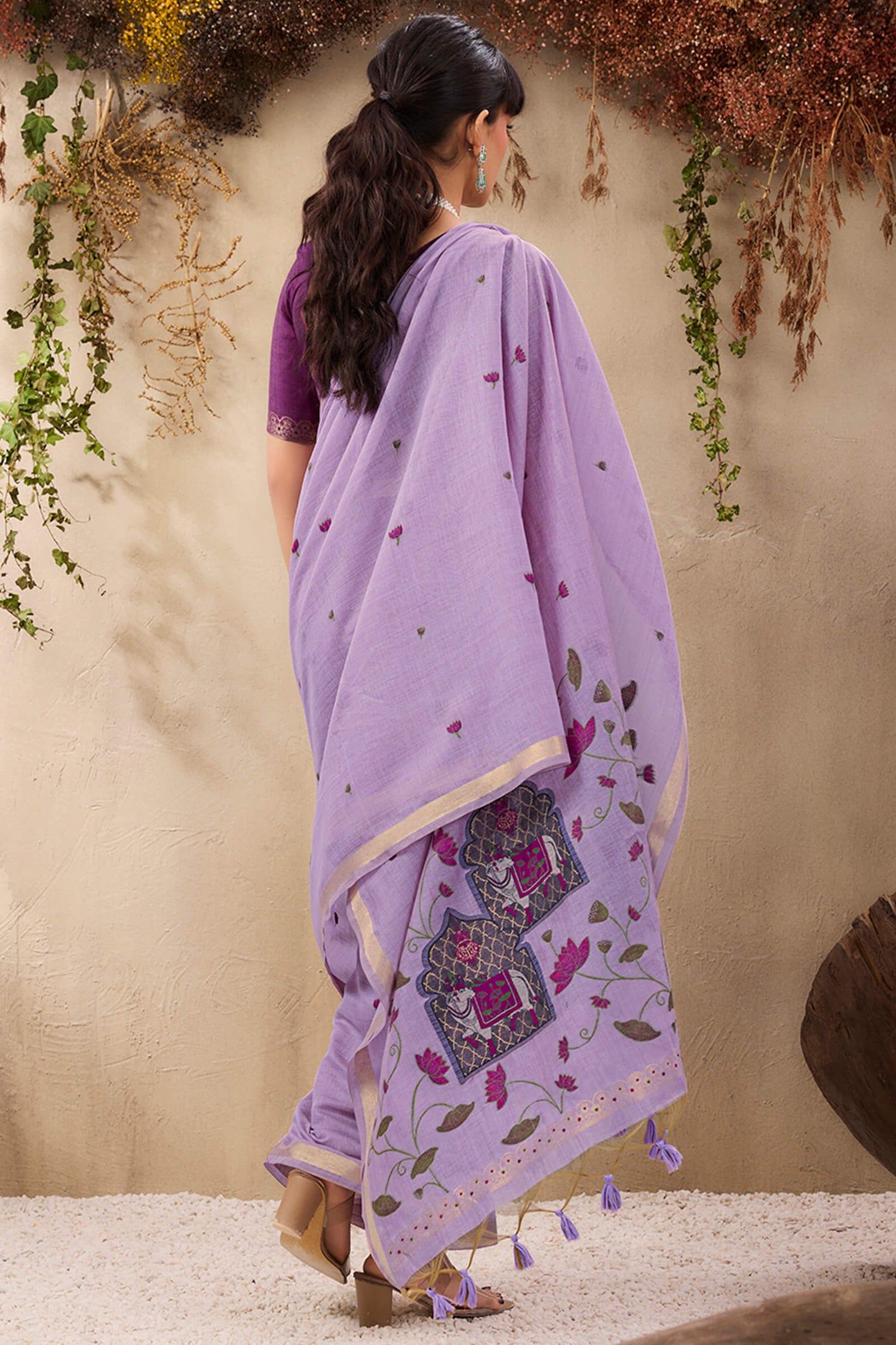 Winsome Lavender Cotton Silk Saree With Innovative Blouse Piece