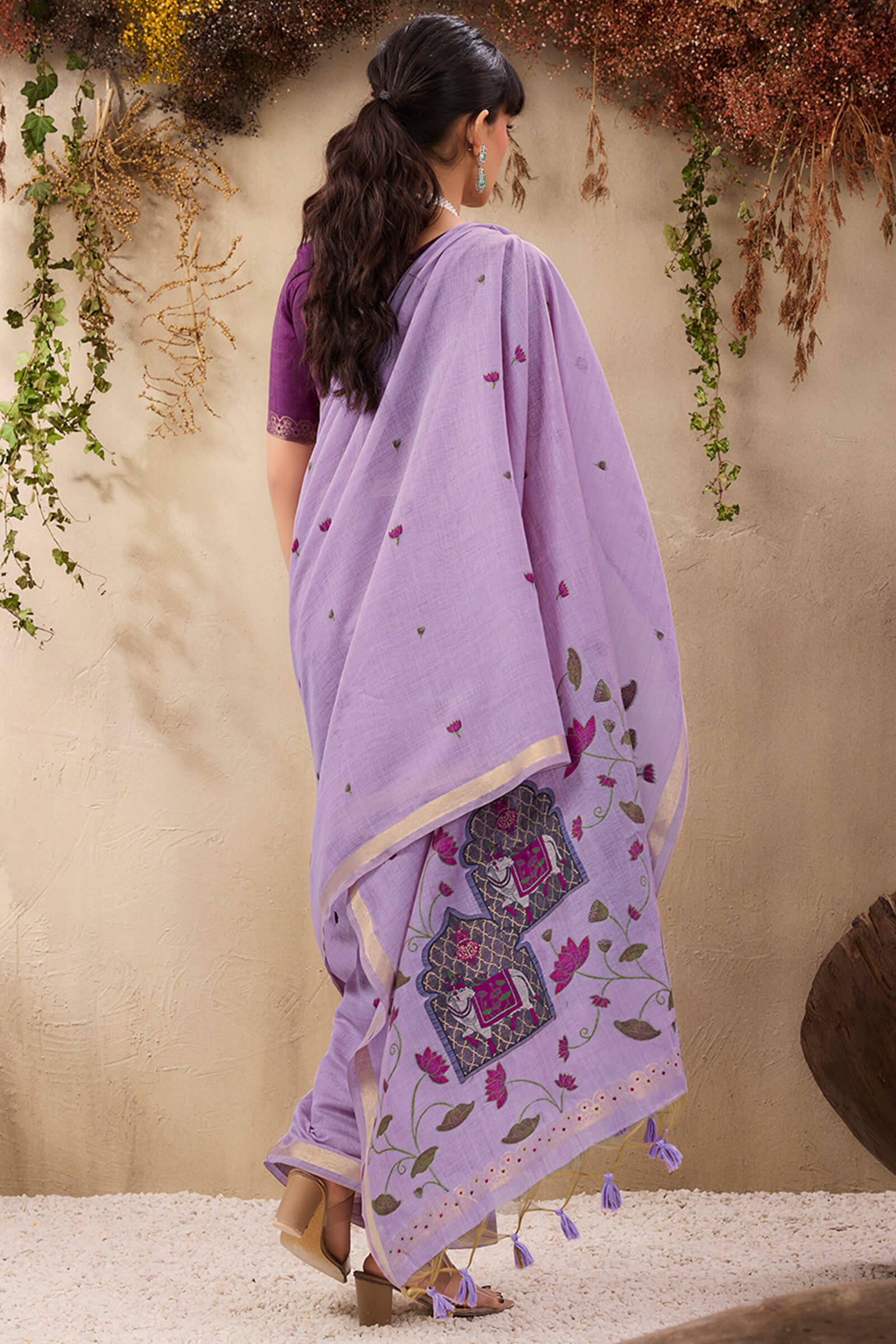 Winsome Lavender Cotton Silk Saree With Innovative Blouse Piece