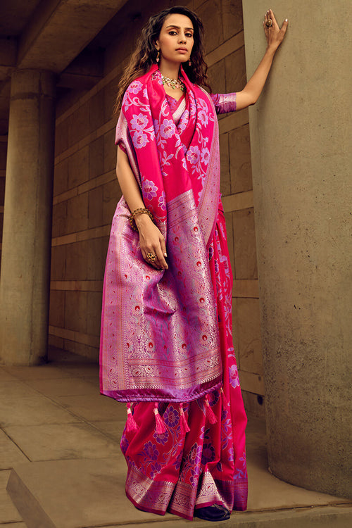 Load image into Gallery viewer, Resplendent Dark Pink Soft Banarasi Silk Saree With Enigmatic Blouse
